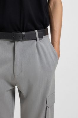 Cintur&oacute;n de piel con logo apilado en la trabilla, Negro