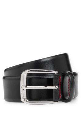 Shop Hugo Italian-leather Belt With Branded Buckle In Black
