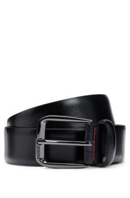 Italian-leather belt with branded buckle, Black