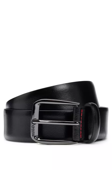 Italian-leather belt with branded buckle