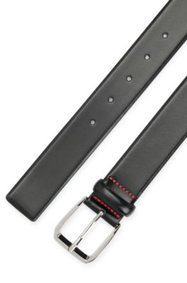 Italian-leather belt with branded buckle, Black