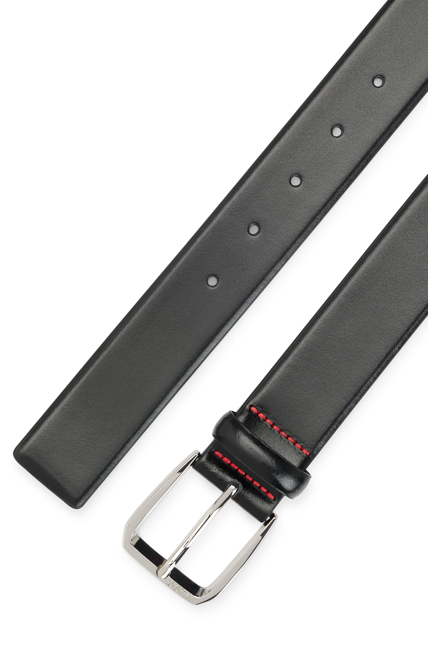 Italian-leather belt with branded buckle