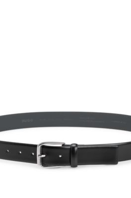 Italian-leather belt with branded buckle, Black