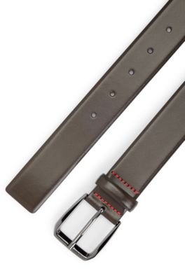 Italian-leather belt with branded buckle, Dark Brown