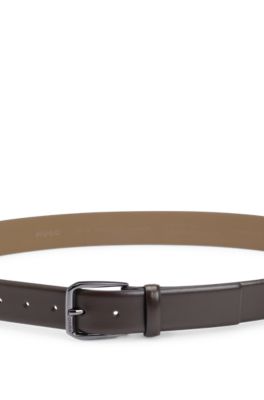 Italian-leather belt with branded buckle, Dark Brown