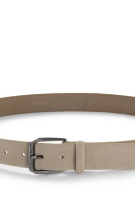 Italian-suede belt with angular logo buckle, Khaki