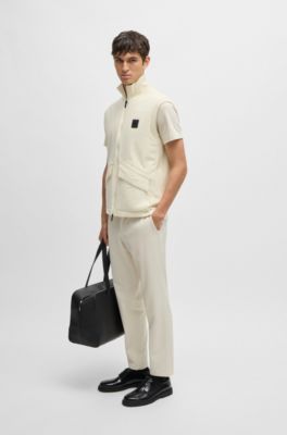 Chaleco acolchado en mezcla de materiales con insignia de logo, Blanco