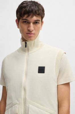 Chaleco acolchado en mezcla de materiales con insignia de logo, Blanco