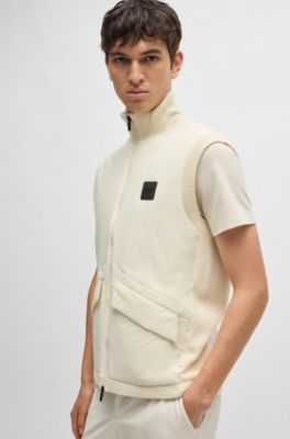 Chaleco acolchado en mezcla de materiales con insignia de logo, Blanco