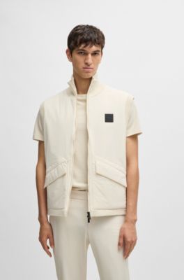 Chaleco acolchado en mezcla de materiales con insignia de logo, Blanco