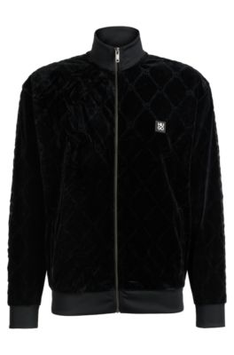 Relaxed-fit stretch-velvet sweatshirt with signature chain pattern, Black