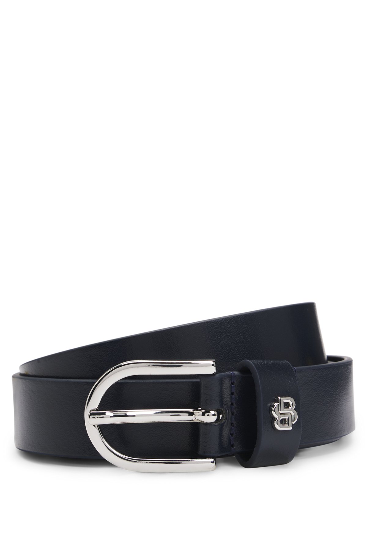 BOSS - Italian-leather belt with Double B monogram - Dark Blue BOSS - Italian-leather belt with Double B monogram - Dark Blue