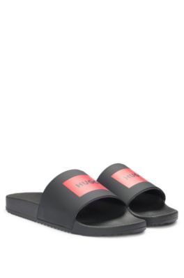 Italian-made slides with logo label, Black