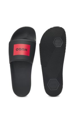 Italian-made slides with logo label, Black