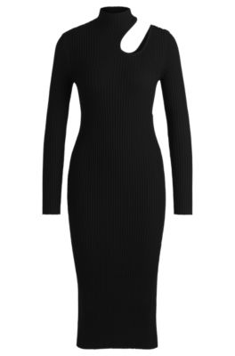 Hugo Boss Mock-neck Tube Dress With Cut-out Detail In Black