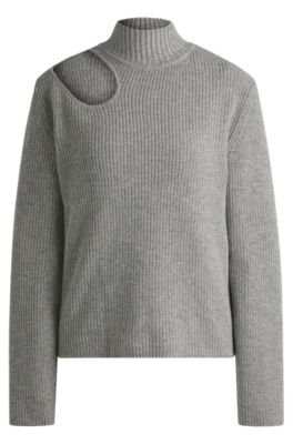 Hugo Boss Relaxed-fit Mock-neck Sweater With Cut-out Detail In Grey
