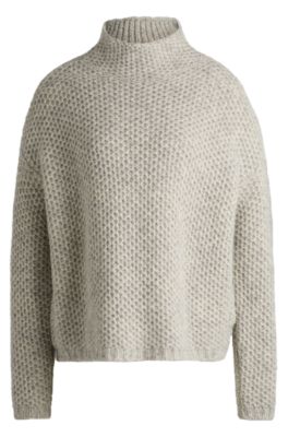 Hugo Boss Funnel-neck Sweater With Rice-corn Structure In Grey