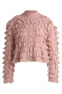 Hugo Boss Oversize-fit Mock-neck Sweater With Frilled Structure In Light Pink