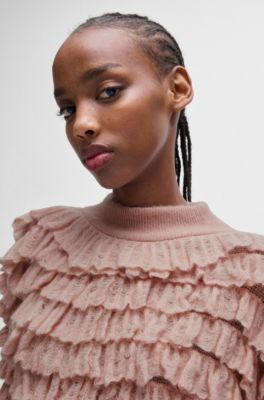 HUGO - Oversize-fit mock-neck sweater with frilled structure