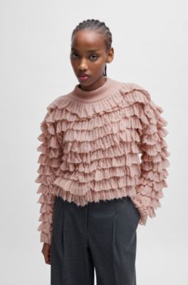 HUGO - Oversize-fit mock-neck sweater with frilled structure