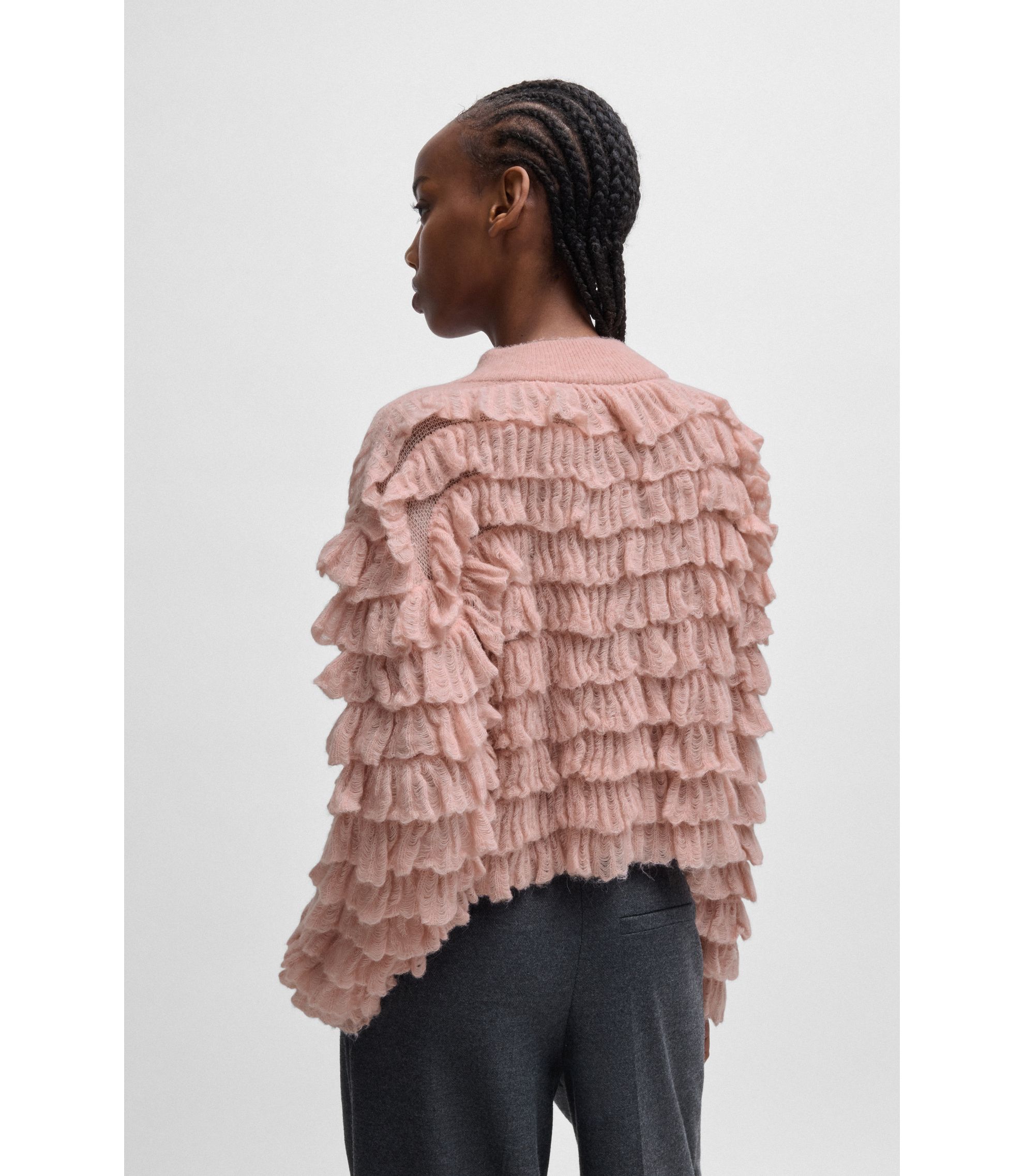 HUGO - Oversize-fit mock-neck sweater with frilled structure