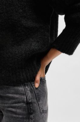 Cardigan Oversize &agrave; encolure en V et longueur raccourcie, Noir