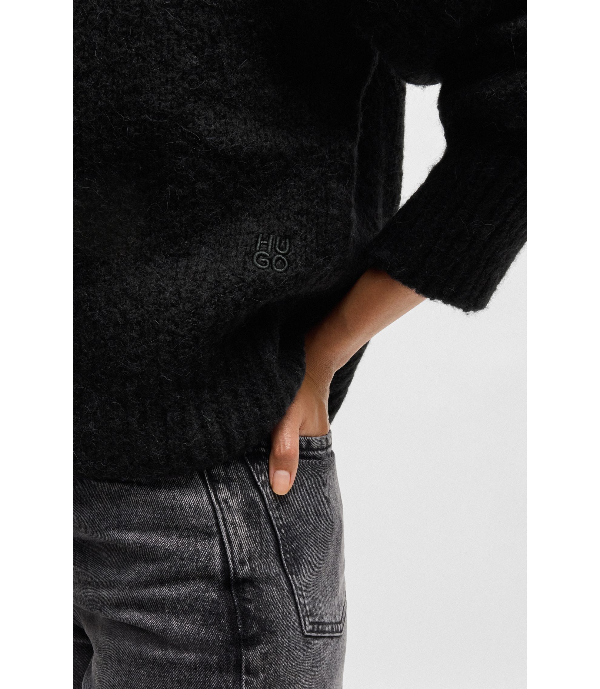 HUGO - Oversize-fit cardigan with V neckline and cropped length