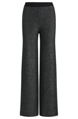 Hugo Boss Knitted Straight-leg Trousers In Sequinned Yarns In Black