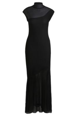Hugo Boss Mock-neck Dress In Crepe Fabric With Opaque Details In Black