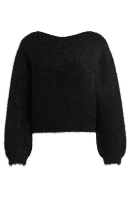 Hugo Boss Fluffy Slim-fit Sweater With Rear Bow Detail In Black