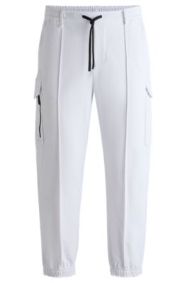 Hugo Boss Water-repellent Cargo Trousers In Stretch Fabric In White