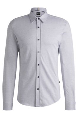 Chemise Slim Fit en jersey de coton structur&eacute;, Blanc