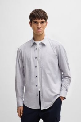 Chemise Slim Fit en jersey de coton structur&eacute;, Blanc