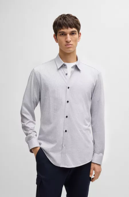 Slim-fit shirt in structured cotton jersey