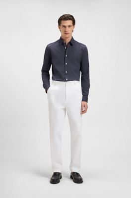 Camisa slim fit de punto de algod&oacute;n estructurado, Azul oscuro