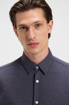 Camisa slim fit de punto de algod&oacute;n estructurado, Azul oscuro