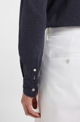 Chemise Slim Fit en jersey de coton structur&eacute;, Bleu fonc&eacute;