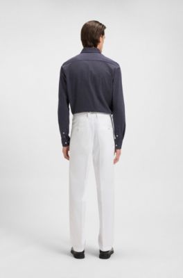 Camisa slim fit de punto de algod&oacute;n estructurado, Azul oscuro