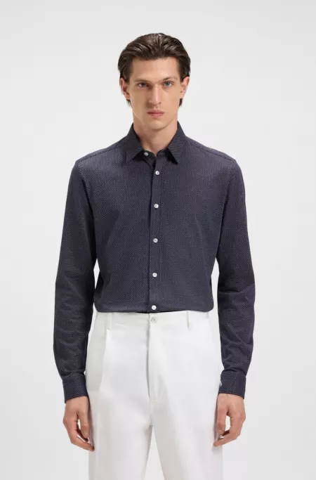 Slim-fit shirt in structured cotton jersey