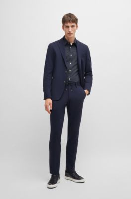 Chemise Slim Fit en jersey de coton structur&eacute;, Bleu fonc&eacute;