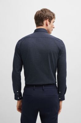 Chemise Slim Fit en jersey de coton structur&eacute;, Bleu fonc&eacute;