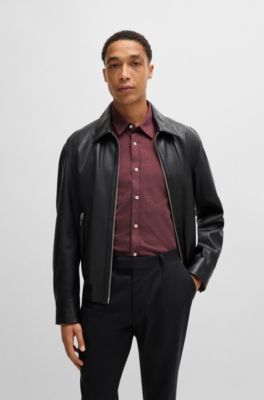 Camisa slim fit de punto de algod&oacute;n estructurado, Rojo oscuro