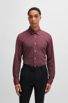 Camisa slim fit de punto de algod&oacute;n estructurado, Rojo oscuro