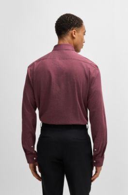 Camisa slim fit de punto de algod&oacute;n estructurado, Rojo oscuro