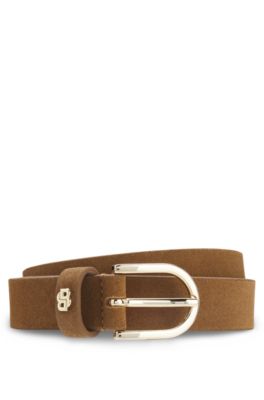 Suede belt with Double B monogram, Brown