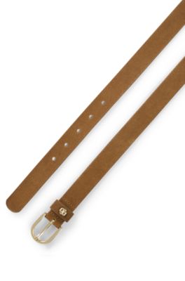 Suede belt with Double B monogram, Brown