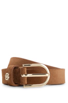 Ceinture en cuir su&eacute;d&eacute; avec monogramme Double&nbsp;B, Marron