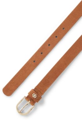 Suede belt with Double B monogram, Brown