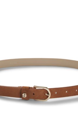 Suede belt with Double B monogram, Brown