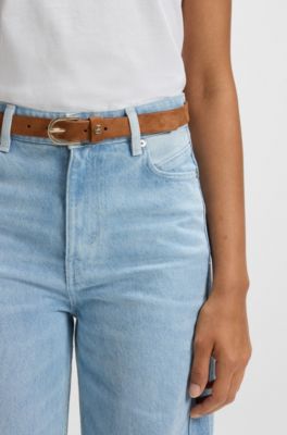 Suede belt with Double B monogram, Brown